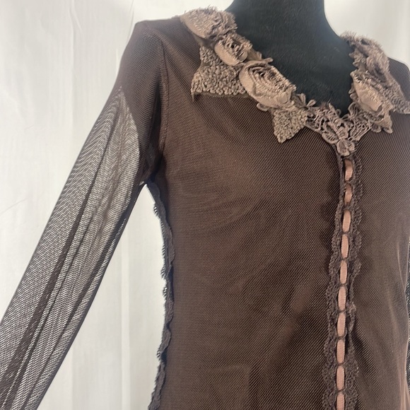 Pretty Angel Brown Dress,tunic dress, top,lace,floral design,sheer,ruffles,small - Picture 4 of 10